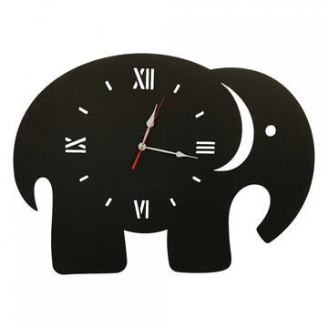 VivaTechnix Ceas de perete metalic Krodesign Elephant, diametru 70 cm, negru