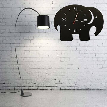 VivaTechnix Ceas de perete metalic Krodesign Elephant, diametru 70 cm, negru