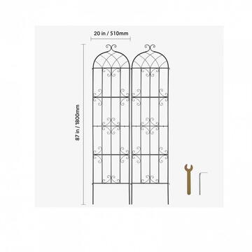 VivaTechnix Set 2 suporturi pentru plante agatatoare, 51 x 180 cm, Otel, Diametru teava 10 mm