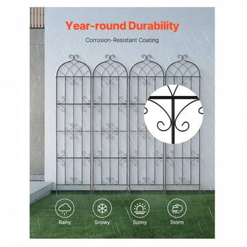 VivaTechnix Set 4 suporturi pentru plante agatatoare, 51 x 220 cm, Otel, Diametru teava 10 mm