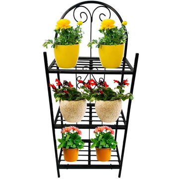 Suport pentru flori Vivatechnix VMD-1073, Negru, 50x30x125 cm, 3 polite, demontabil