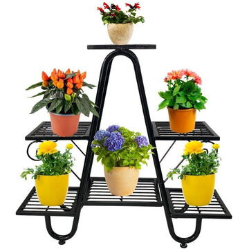 Suport pentru flori Vivatechnix VMD-1075, Negru, 81x22x77 cm, 5 polite