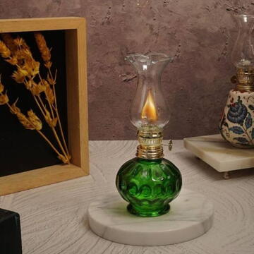 Mini Lampa cu gaz Vivatechnix Kutulu TR-1012V, inaltime 20 cm, Verde, abajur de sticla