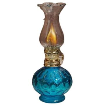 Mini Lampa cu gaz Vivatechnix Kutulu TR-1012A, inaltime 20 cm, Albastru, abajur de sticla