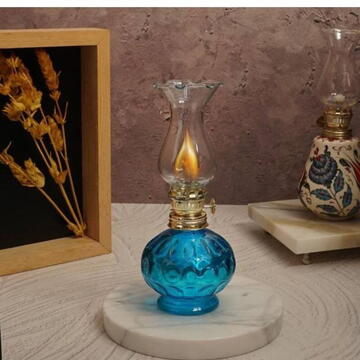 Mini Lampa cu gaz Vivatechnix Kutulu TR-1012A, inaltime 20 cm, Albastru, abajur de sticla