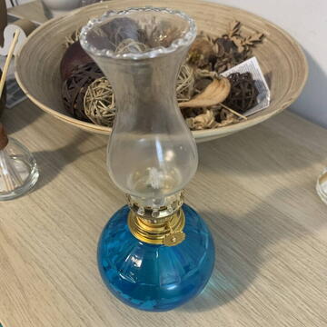 Mini Lampa cu gaz Vivatechnix Kutulu TR-1012A, inaltime 20 cm, Albastru, abajur de sticla