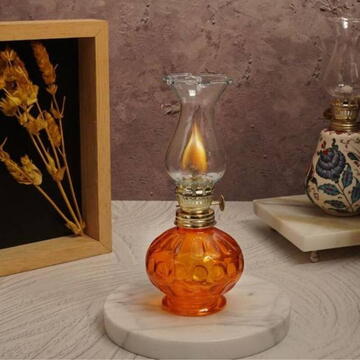 Mini Lampa cu gaz Vivatechnix Kutulu TR-1012P, inaltime 20 cm, portocalie, abajur de sticla