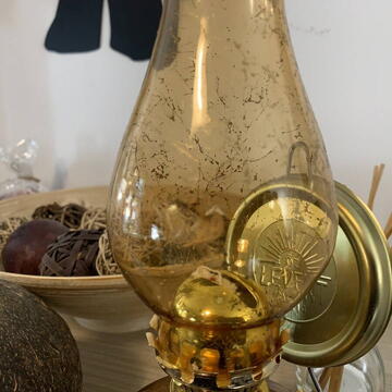 Lampa cu gaz lampant Vivatechnix Colour TR-1004M, rezervor sticla, oglinda metal, Maro