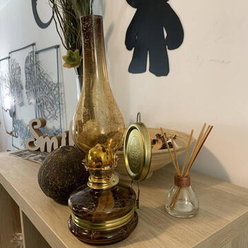 Lampa cu gaz lampant Vivatechnix Colour TR-1004M, rezervor sticla, oglinda metal, Maro