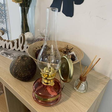 Lampa cu gaz lampant Vivatechnix Classic TR-1003R, rezervor sticla, oglinda metal, Roz