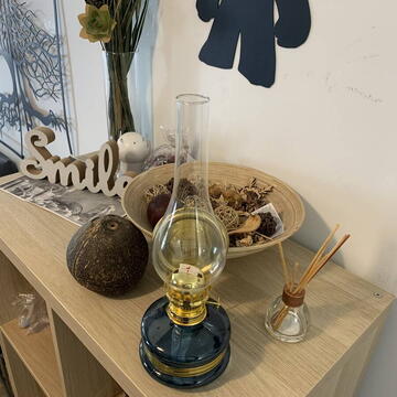 Lampa cu gaz lampant Vivatechnix Classic TR-1003A, rezervor sticla, oglinda metal, Albastru