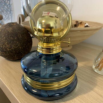 Lampa cu gaz lampant Vivatechnix Classic TR-1003A, rezervor sticla, oglinda metal, Albastru