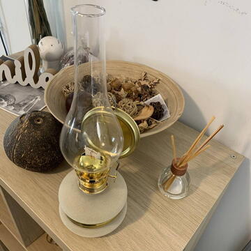 Lampa cu gaz lampant Vivatechnix Classic TR-1002A, rezervor sticla cu catifea, oglinda metal, Bej