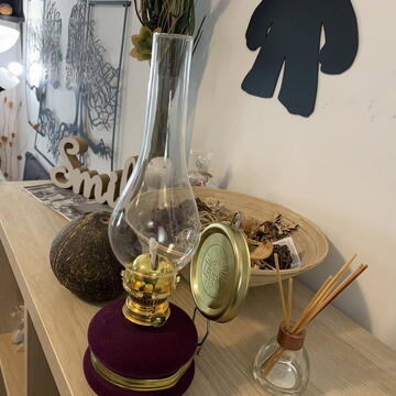 Lampa cu gaz lampant Vivatechnix Classic TR-1002M, rezervor sticla cu catifea, oglinda metal, Mov