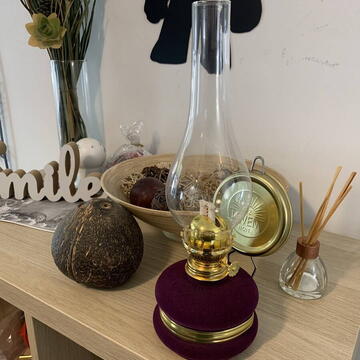 Lampa cu gaz lampant Vivatechnix Classic TR-1002M, rezervor sticla cu catifea, oglinda metal, Mov