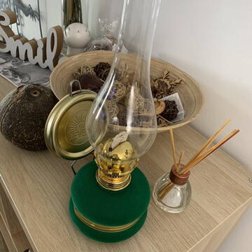 Lampa cu gaz lampant Vivatechnix Classic TR-1002V, rezervor sticla cu catifea, oglinda metal, Verde