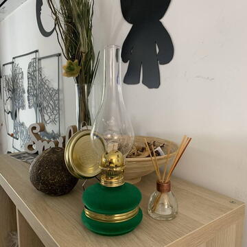 Lampa cu gaz lampant Vivatechnix Classic TR-1002V, rezervor sticla cu catifea, oglinda metal, Verde