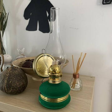 Lampa cu gaz lampant Vivatechnix Classic TR-1002V, rezervor sticla cu catifea, oglinda metal, Verde