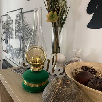 Lampa cu gaz lampant Vivatechnix Classic TR-1002V, rezervor sticla cu catifea, oglinda metal, Verde