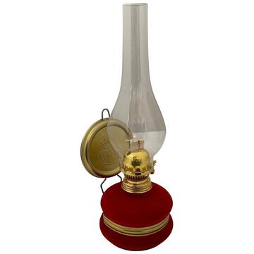 Lampa cu gaz lampant Vivatechnix Classic TR-1002R, rezervor sticla cu catifea, oglinda metal, Rosu