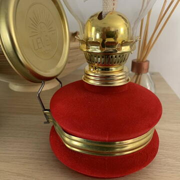 Lampa cu gaz lampant Vivatechnix Classic TR-1002R, rezervor sticla cu catifea, oglinda metal, Rosu