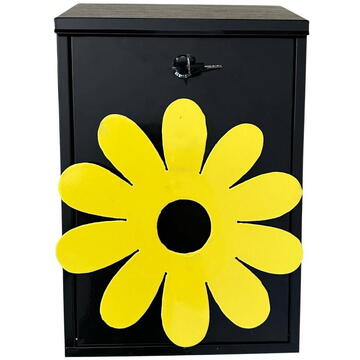 Cutie postala Vivatechnix Flower KRO-1229, otel, 400x250x100mm, Negru/Galben, 2 chei