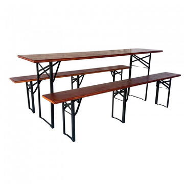 Set masa si 2 banci, Vivatechnix VMD-1053, 200x50x78 cm, cadru metal, blat lemn, pliabile