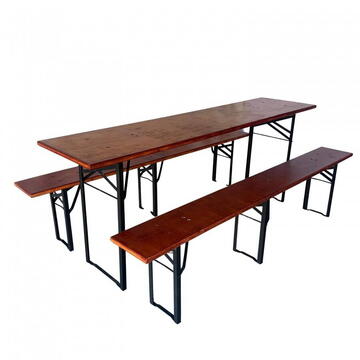 Set masa si 2 banci, Vivatechnix VMD-1053, 200x50x78 cm, cadru metal, blat lemn, pliabile