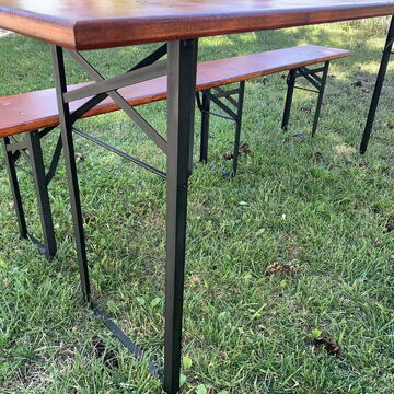 Set masa si 2 banci, Vivatechnix VMD-1053, 200x50x78 cm, cadru metal, blat lemn, pliabile