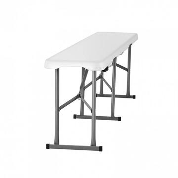 VivaTechnix Set 2 banci pliabile 1830x307x430 mm, HDPE si Otel, pentru gradina sau catering, Alba