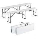 VivaTechnix Set 2 banci pliabile 1830x307x430 mm, HDPE si Otel, pentru gradina sau catering, Alba