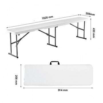 VivaTechnix Banca pliabila 1830x307x430 mm, HDPE si Otel, pentru gradina sau catering, Alba