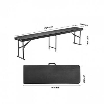 VivaTechnix Banca pliabila 1830x307x430 mm, HDPE si Otel, pentru gradina sau catering, Negru