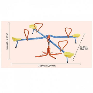 VivaTechnix Balansoar pentru copii, 4 locuri, Otel, Rotatie 360 grade, Capacitate max. 180 kg, 1900 x 1900 x 660 mm