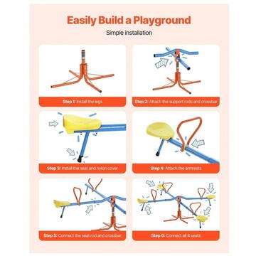 VivaTechnix Balansoar pentru copii, 4 locuri, Otel, Rotatie 360 grade, Capacitate max. 180 kg, 1900 x 1900 x 660 mm