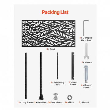 VivaTechnix Paravan confidentialitate pentru gradina/casa, Otel, 120 x 50.8 x 183 cm, Exterior/Interior, Negru, demontabil