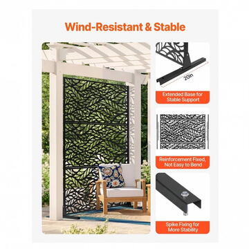 VivaTechnix Paravan confidentialitate pentru gradina/casa, Otel, 120 x 50.8 x 183 cm, Exterior/Interior, Negru, demontabil