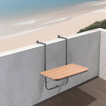 VivaTechnix Masa suspendata, pliabila, pentru balcon, Otel Inoxidabil/MDF, max 25 kg, 595 x 620 x 800 mm, Maro/Negru