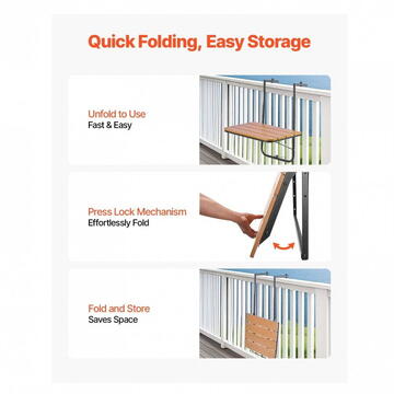 VivaTechnix Masa suspendata, pliabila, pentru balcon, Otel Inoxidabil/MDF, max 25 kg, 595 x 620 x 800 mm, Maro/Negru