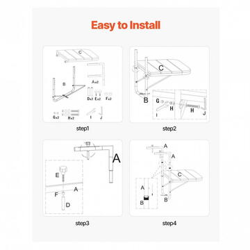 VivaTechnix Masa suspendata, pliabila, pentru balcon, Otel Inoxidabil/MDF, max 25 kg, 595 x 620 x 800 mm, Maro/Negru