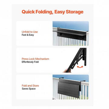 VivaTechnix Masa suspendata, pliabila, pentru balcon, Otel Inoxidabil/MDF, max 25 kg, 800 x 450 x 240 mm, Negru