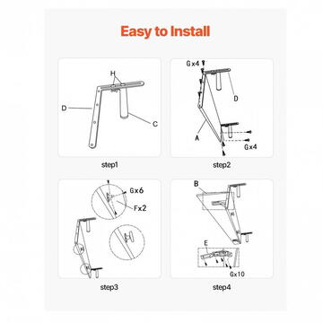 VivaTechnix Masa suspendata, pliabila, pentru balcon, Otel Inoxidabil/MDF, max 25 kg, 800 x 450 x 240 mm, Negru