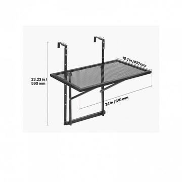 VivaTechnix Masa suspendata, pliabila, pentru balcon, Otel Inoxidabil, max 25 kg, 610 x 530 x 590 mm, Negru