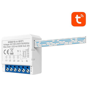 Comutator inteligent Avatto Wi-Fi WSM16-W4  39x39x19 mm, Alb