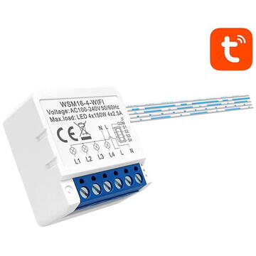Comutator inteligent Avatto Wi-Fi WSM16-W4  39x39x19 mm, Alb