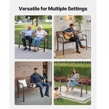 VivaTechnix Banca cu cadru metalic otel, Bronz antic, Lungime 116 cm, max 250 kg, 2 persoane