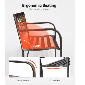 VivaTechnix Banca cu cadru metalic otel, Bronz antic, Lungime 116 cm, max 250 kg, 2 persoane