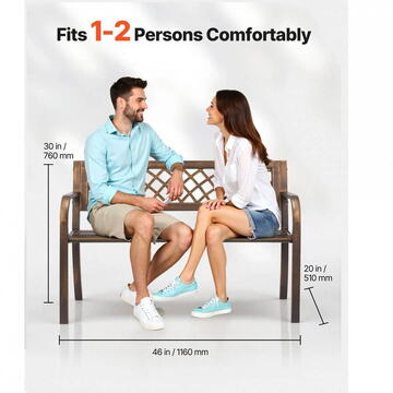 VivaTechnix Banca cu cadru metalic otel, Bronz antic, Lungime 116 cm, max 250 kg, 2 persoane