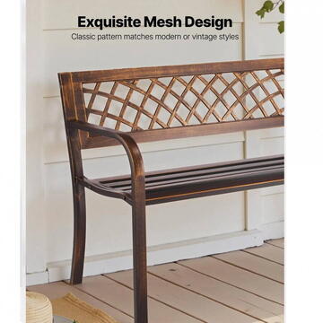 VivaTechnix Banca cu cadru metalic otel, Bronz antic, Lungime 116 cm, max 250 kg, 2 persoane