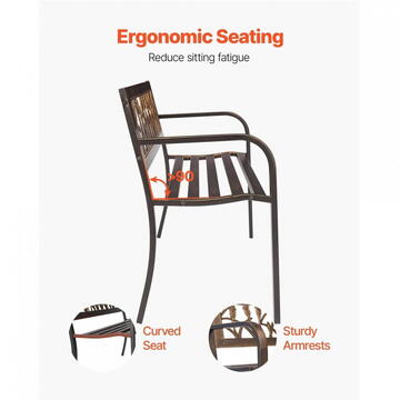 VivaTechnix Banca cu cadru Otel carbon, spatar plastic cu model floral, Bronz antic, Lungime 127 cm, max 227 kg, 2-3 persoane